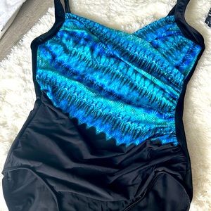 Miraclesuit teal and black one piece